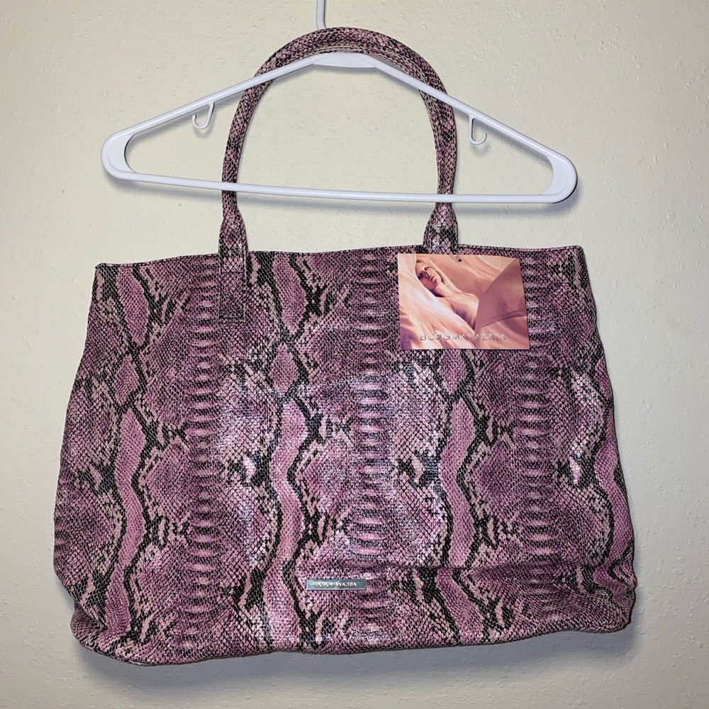 BCBGMAXAZRIA Snakeskin Pink Black Large Tote Handbag Y2k